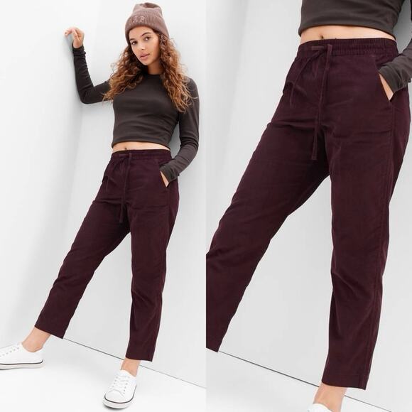 GAP Corduroy Easy Mid-Rise Drawstring Pants In Auberge Plum Size M Tall Preppy - Picture 1 of 12